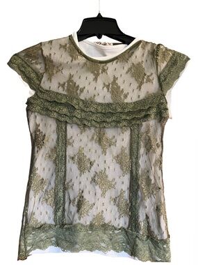 Vintage Forever 21 Green Lace Shirt With Ruffle Details